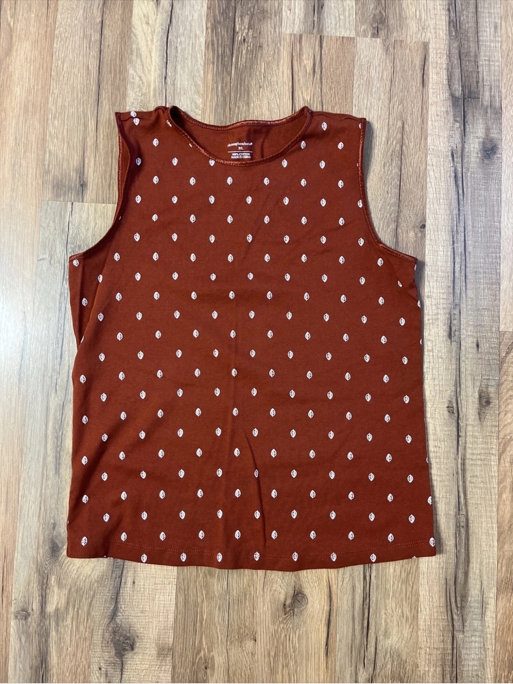 Christopher & Banks Rust Sleeveless Tank with White Leaf Motif